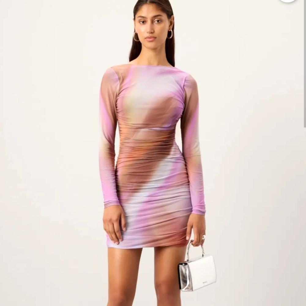 AFRM Maya Purple Mini Ruched Mesh Dress Size M
